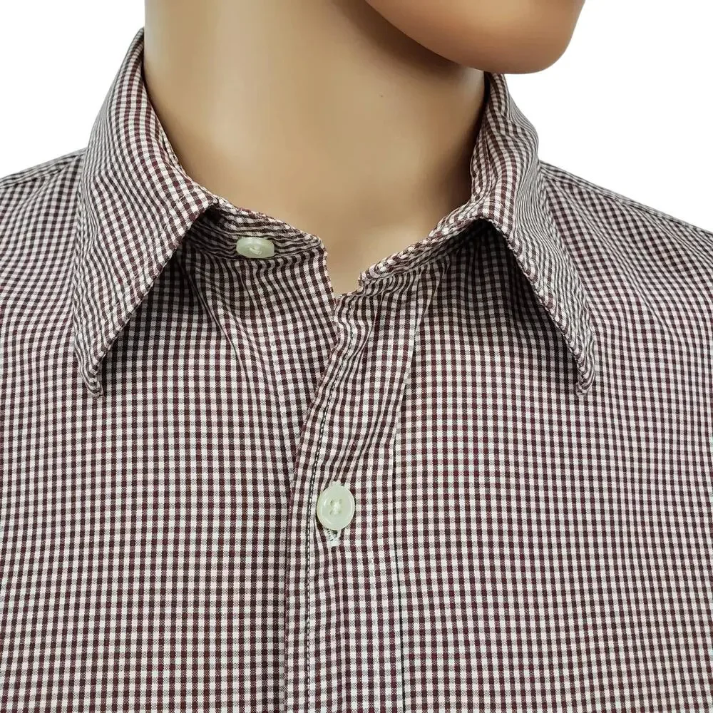 J. CREW Dress Shirt Gingham Micro Check Burgundy 80s 2 Ply 100% Cotton 15-15.5 M
